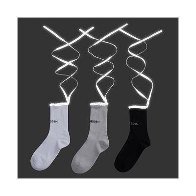 China New Fashion Neon Color Strip Calf Dress Breathable Fashionable Party Night Reflective Tube Socks For Women for sale