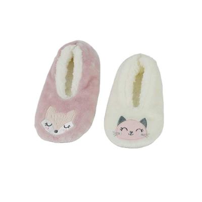 China Breathable Flannel Embroidery Cat Fox Children Girl Winter Fluffy House Slippers Slippers For Kids for sale