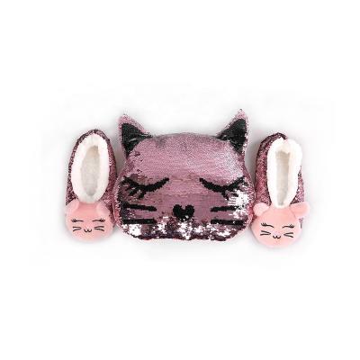 China High Quality Shiny Sequine Plush Cat Home Decorative Throw Pillows With Room Slippers for sale