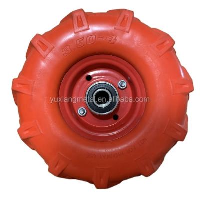 China 4.10/3.50-4 Flat Free Tire PU Foam Flat Freewheel For Hand Truck Heavy Duty for sale