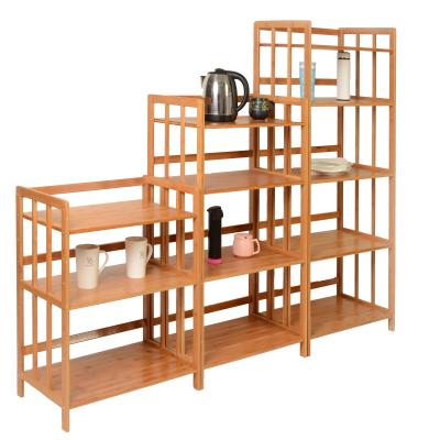 China Five-Layer Sustainable Bamboo Microwave Oven Kitchen Multifunctional Storage Shelf Rack for sale