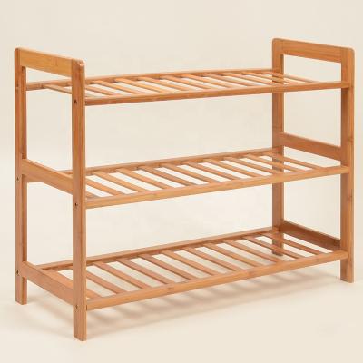 China 2021 Sustainable explosive hot-selling bamboo shoe rack simple and practical three tiers shoe rack for household for sale