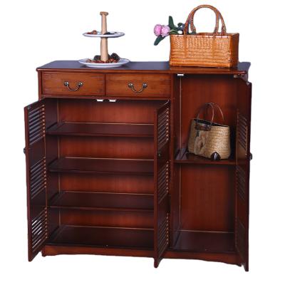 China Factory Direct Stocked Bamboo Three Door Vintage Salon Custom Shoe Cabinet for sale