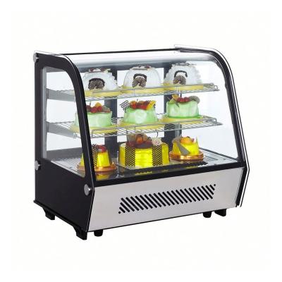 China Single-temperature 120L Front Curved Glass Countertop Cake Showcase Mini Cake Display Refrigerator For Commercial Bakery for sale