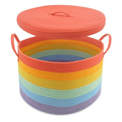 China Colorful Rainbow Viable Basket Decor for Toy Storage Baskets for Cotton Rope Laundry Hamper Organizing Basket with Handles for sale