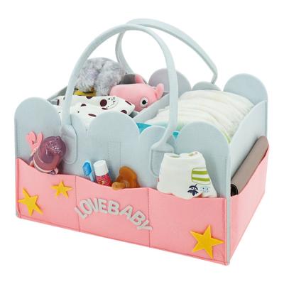 China Cute Newborn Baby Diaper Packing Bags Polyester Felt Diaper Organizer Luggage Basket Essential Gift For Baby for sale