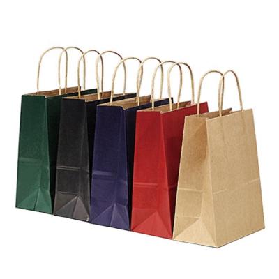 China Reused Materials Logo Printed Cheap Eco Recycle Custom Take Away Food Packaging Brown Craft Paper Bag With Handles for sale