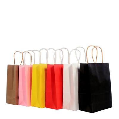 China Recycled Materials Wholesale Reusable Paper Packaging Bags Food To Take Out Recycled Paper Bags With Logo Print for sale