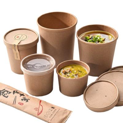 China Disposable Eco Friendly Biodegradable Making Soup Hot Paper Cup With Your Own Custom Logo Takeout Paper Wholesale Biodegradable Brown White With Lid for sale