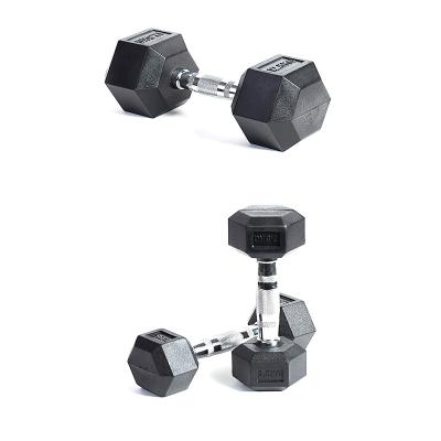 China Rubber Covered Dumbbell Weights Gym Equipment Fitness Cast Iron Hexagon Premium Rubber Dumbbell Set for sale