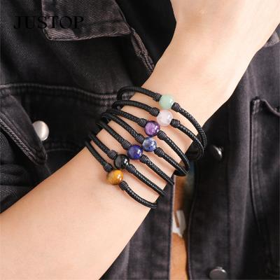 China Environmental Friendly Round Gemstone Rope Stainless Steel Statement Vintage Bead Bracelet For Women Men for sale