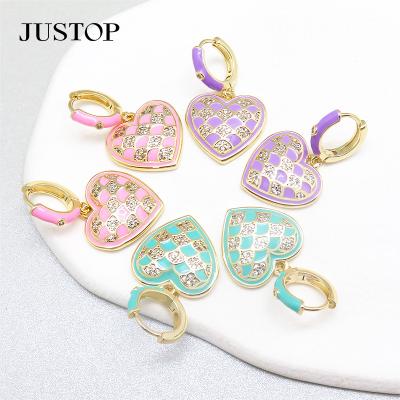 China Fashion Accessories Sense Zircon Inset Stainless Steel Heart Women Environmentally Friendly Colorful Superior Geometric Oval Oval Earrings for sale