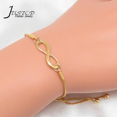 China Wholesale Environmentally Friendly Women's 18K Lucky Number 8 Classic Gold Plated Adjustable Infinity Charm Bracelet Jewelry for sale