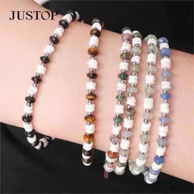 China Environmental Friendly Wholesale Handmade Jewelry High Quality Natural Stones Beads Extend Chain 18K Gold Plated Stainless Steel Charms Bracelet for sale