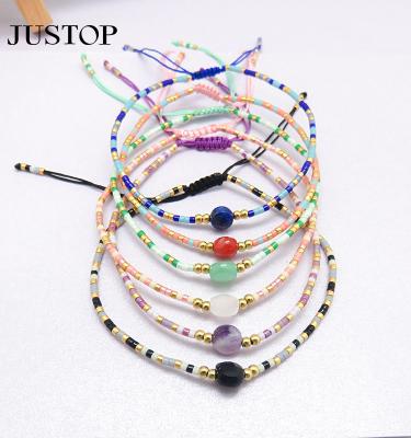 China Wholesale Environmental Friendly Style Rice Classic Natural Stone Bead Woven Pull Bracelet Ladies Beaded Bracelets Jewelry for sale