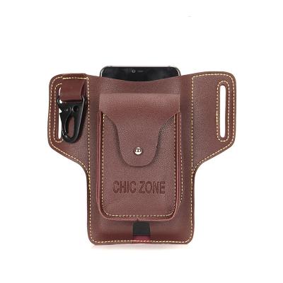 China Waterproof Mobile Phone Bag for Men PU Leather Belt Waist Bag Outdoor Casual Sport Belt Fanny Pack for sale