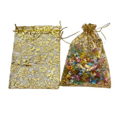 China Shopping New Printed Organza Double Organza Drawstring Bag Pouch Organza Gift Pouch Drawstring Bags for sale