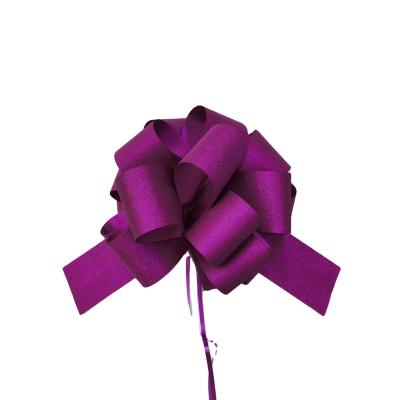 China Luster Bow Wholesale Christmas Gift 50mm fashion organza pull bow plastic ribbon pom pom bow for sale