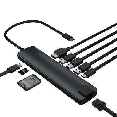 China Multiple USB-C Connects New Release Support USB3.0 Card Reader Type C Hub Giga LAN with HDMI 1.4 Port All in One USB C Docking Station for sale