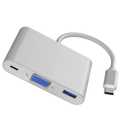 China Multiple USB-C Interfaces Support Vstar USB 3.0 Type C to VGA Adapter USB Hub Chromebook Laptop USB C Converter 3 in 1 with Charging Port palladium for Apple Macbook for sale