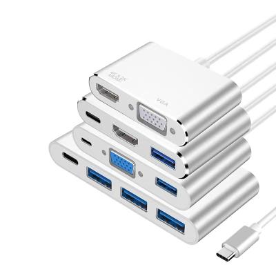 China Multiple USB-C Connects Support Hot Selling Multifunctional Type C to VGA Adapter Charging HD-MI Converter USB 3.1 USB C Hub Docking Station for sale