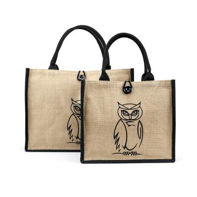 China Eco-Friendly Custom Jute Handbags Eco-Friendly Luxury Promotional Customized Eco Logo Hand Jute Shopping Tote Bag for sale