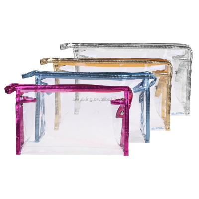 China Eco-friendly Customized PVC Clear Color Zipper Bag Hand Pouch Organizer Makeup Cosmetic Bag for sale