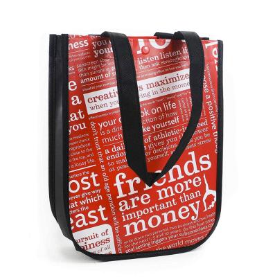 China Plastic Button Red With Graphic Printing Small Reusable Tote Tote Gym Laminated Non Woven Bag for sale