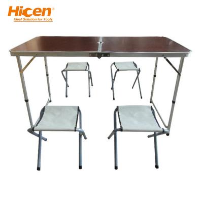 China Traditional Hicen MDF Board Folding Table And Aluminum Chair For Outdoor Picnic for sale