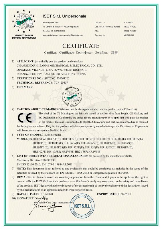 CE - Changzhou Hi-Earns Mechanical And Electrical Co., Ltd.