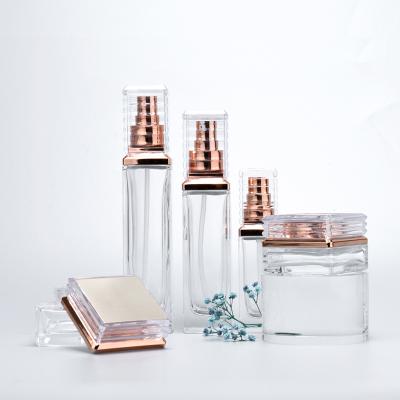 Китай A set of 30ml 50ml 100ml 125ml clear personal skin care glass bottles and glass jar продается