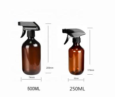 China Refillable 8oz 250ml 16oz 500ml Boston Round amber glass spray bottles with 28mm black trigger spray for sale