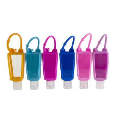 China Empty free hand washing pocket 1oz 30ml plastic pet hand sanitizer gel bottles with Silicone holder zu verkaufen