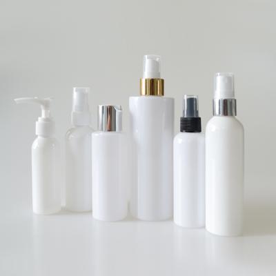 Китай Empty white 50ml 60ml 80ml 100ml 120ml 150ml PET plastic bottle with sprayer lotion pump bottle продается