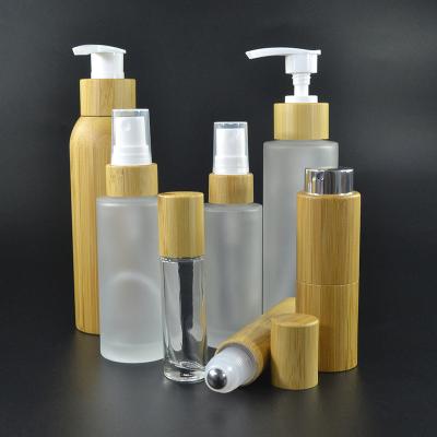 Chine Cosmetic packaging empty 30ml 50ml 100ml 120ml 150ml frosted glass bottle with bamboo cap à vendre