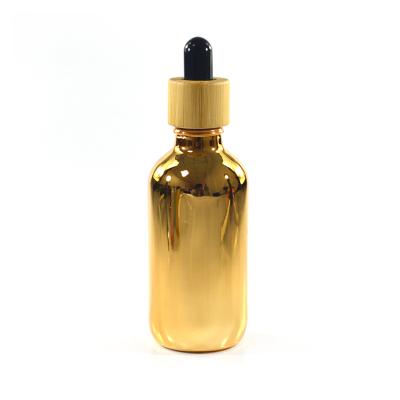 China new product electroplating gold and silver 30ml bamboo cap essential oil glass bottle with pipette for sale