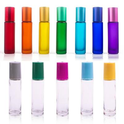 Chine 4ml 6ml 8ml10ml Colorful perfume frosted amber essential oil glass roll on bottle with steel roller ball à vendre