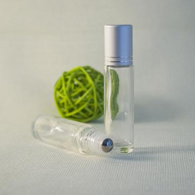 China empty mini refillable glass roll on bottle with stainless steel roller ball for eye cream and essential oils for sale