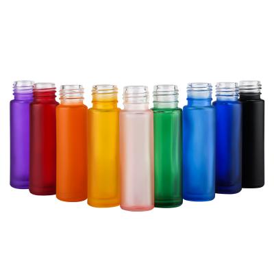 China Hot sale frosted amber pink black red blue 4ml 6ml 8ml10ml glass roller bottle with bamboo lid for sale