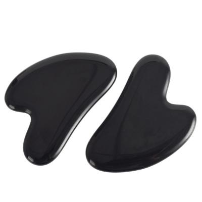 China Whosale Comfortable Black Obsidian Gua Sha Heart Shaped Jade Tool Lift Face Massager for sale