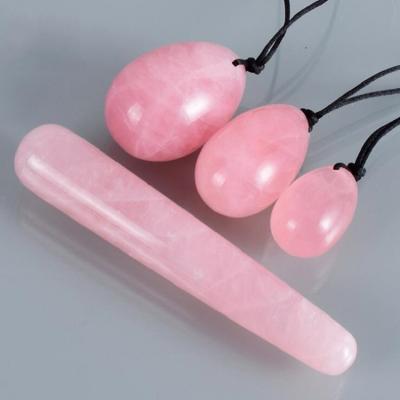 China Eggs Shaped Hot Selling Natural Women Rose Quartz Pink Yoni Eggs and Yoni Tightening Massage Stick For for sale