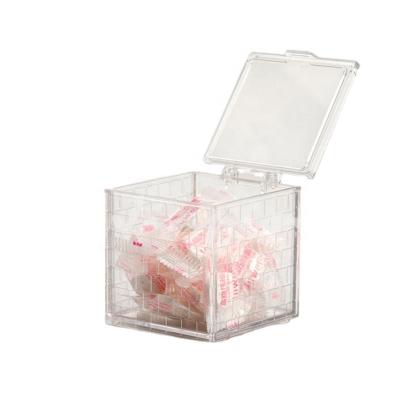 China Crystal Clear Acrylic Cosmetic Organizer Cotton Ball Container Plastic Stocked Makeup Storage Container for sale