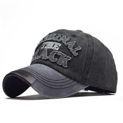 China 2302 Striped Embroidered Washed Cowboy Letters Old Cotton Patchwork BLACK Denim Summer Hats for sale