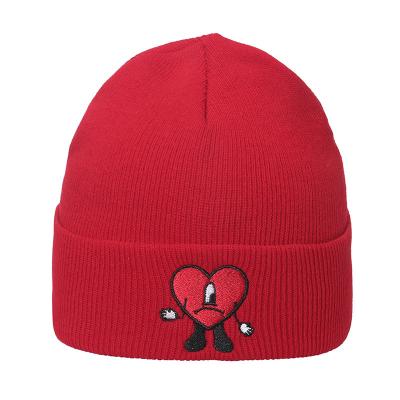 China COMMON 2813 Embroidered Knitted Warm Custom Embroidery Hat Cartoon Logo Knitted Winter Hats for sale