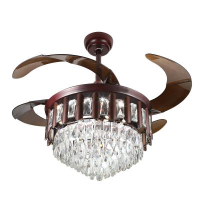 China Modern Design Living Room Indoor Lighting 3 Color Lighting Crystal Chandelier LED Fan Light for sale