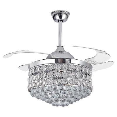 China Wholesale Hot Selling Modern Design Fan Leaf Hidden Crystal Chandelier With Remote Control Fan Light for sale