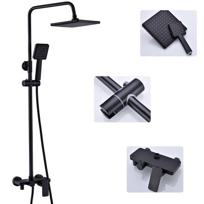 China 2020 New Wall Mounted Sliding Bar High Level Chrome Plating Free Shower Set 3 Functions Black Bathroom Shower Set Exposed Rain Shower Mixer Set for sale