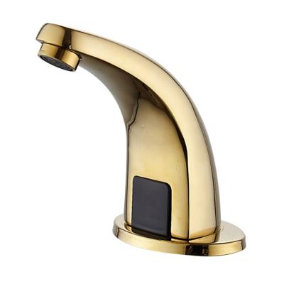 China Sense Faucets Deck Mount Polished Gold Brass Bathroom Cold Water Faucet Sensor Automatic Cut Off Water Tap for sale