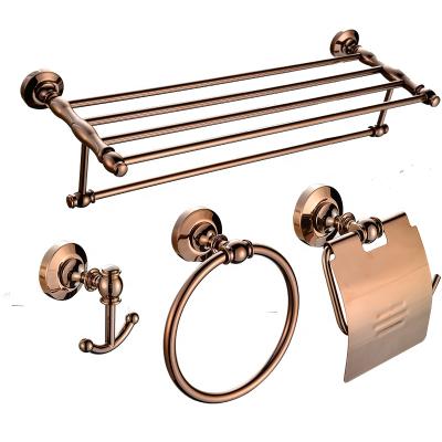 China Quanzhou Modern Durable Bathroom Accessories 4 Pieces Hardware Set Bath Rose Gold Towel Rack Robe Hook Towel Ring for sale