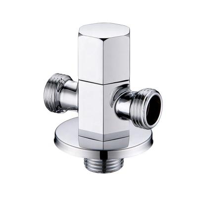 China Factory direct modern sanitary wholesale brass chrome ware male thread 1/2 3 way water angle valve two outlet stop brass angle valve for sale